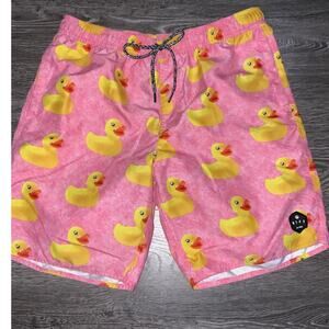 NEFF Pink Rubber Duck Swim Trunks Shorts Men’s Lined Drawstring Size L (369)